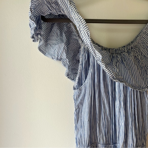 Sans Souci Striped Ruffle Maxi Dress Small Off Shoulder Coastal Boho Cottagecore - Picture 6 of 11